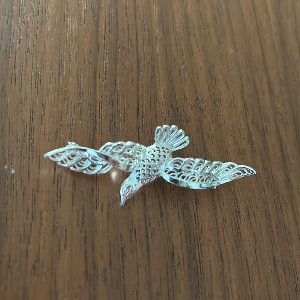 Vintage 1960 filigree seagull silver brooch-RARE - Picture 2 of 13